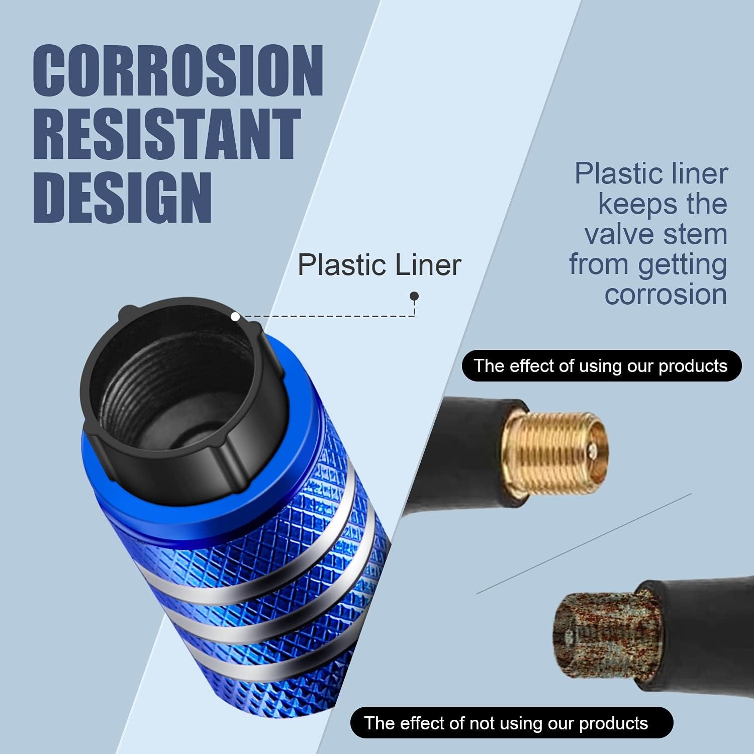 Tire Valve Stem Cap Cover - (12 Pack) Tire Air Cap Metal with Plastic Liner Corrosion Resistant Leak-Proof American Flag for Car Truck Motorcycle Bike Blue