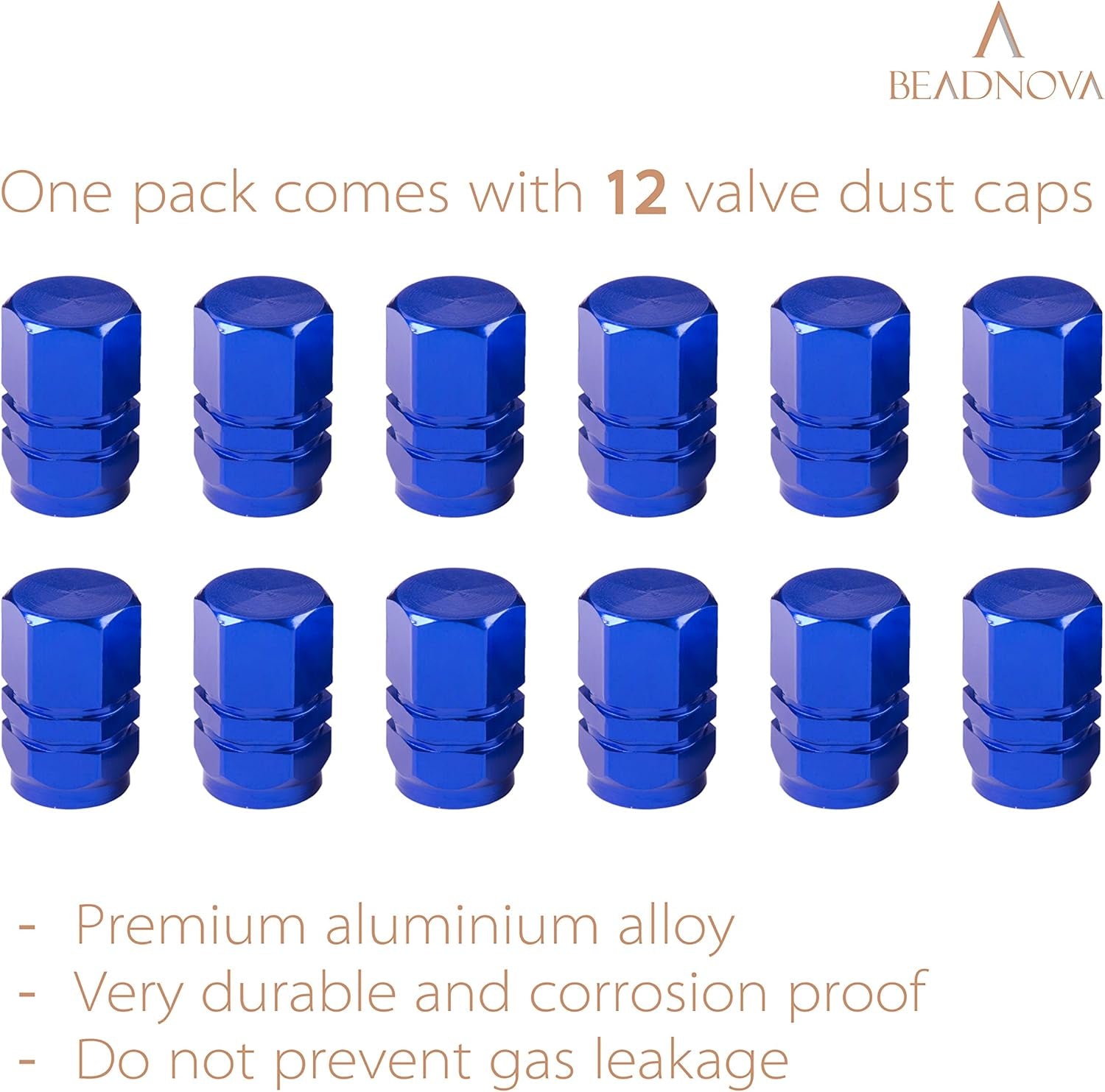Valve Stem Caps Aluminum Chrome Caps for Tires Valve (12Pcs Pack,Blue)