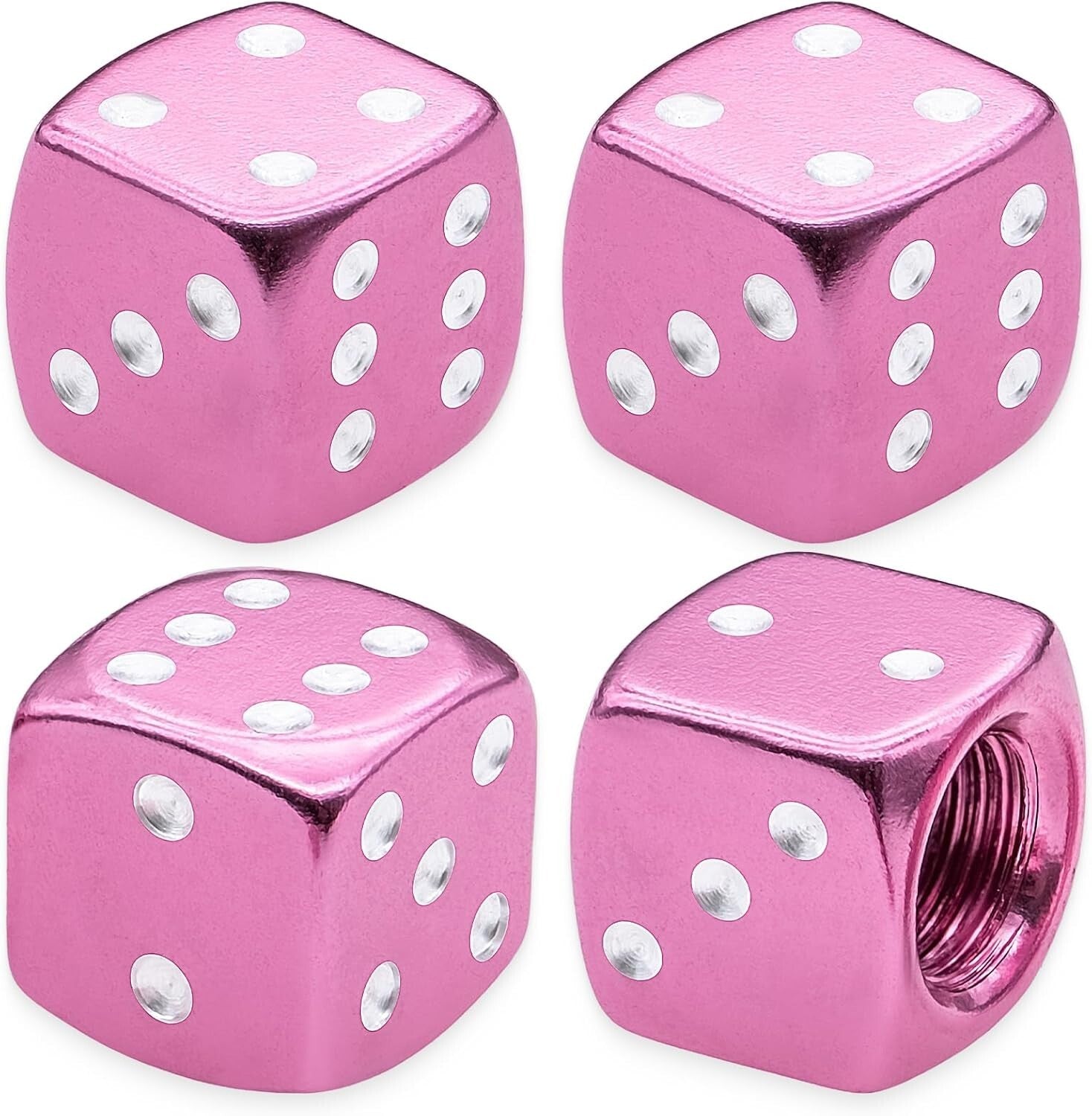 Tire Valve Stem Caps – Universal Fit 4PCS Pink Aluminum Dice