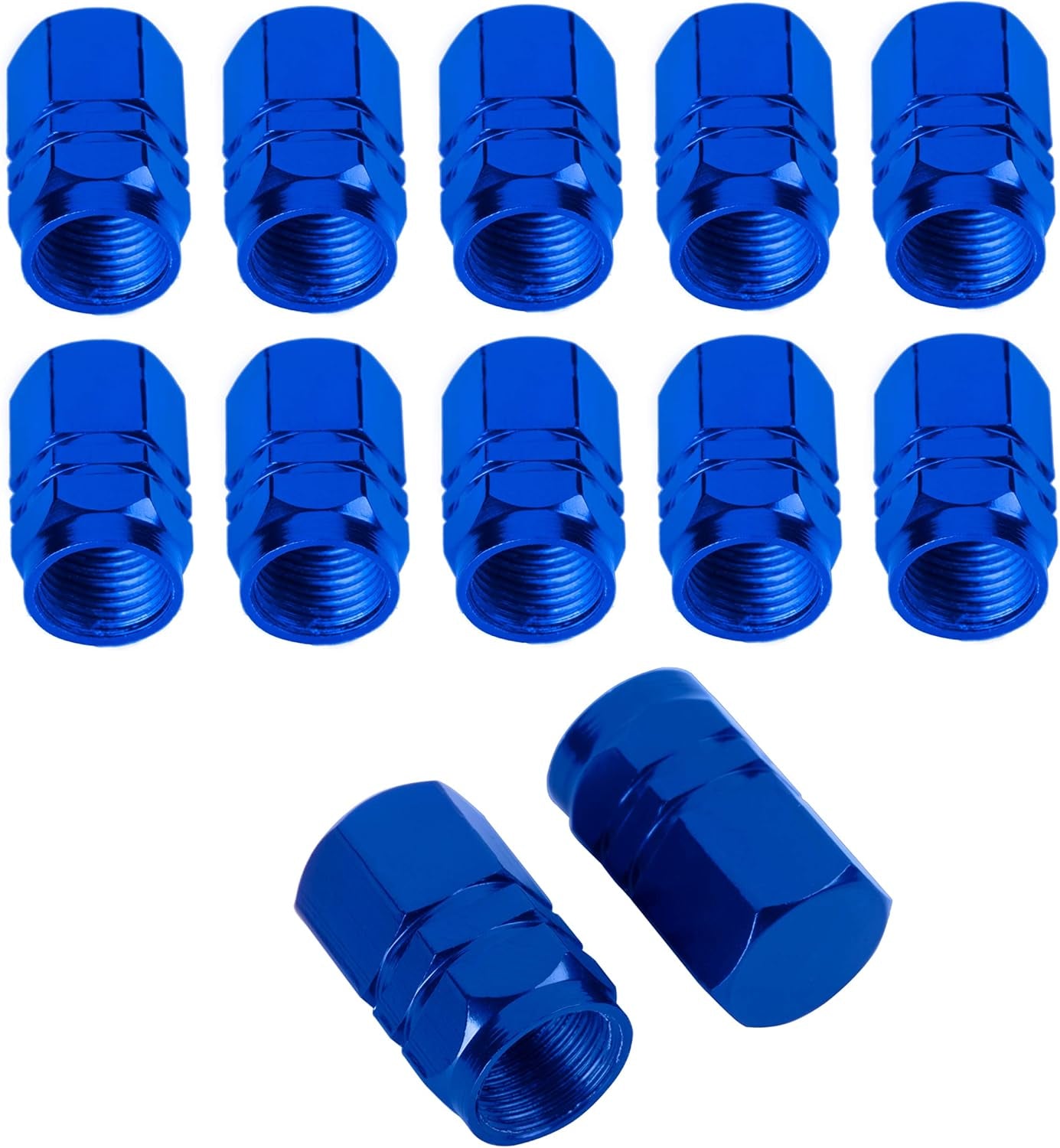Valve Stem Caps Aluminum Chrome Caps for Tires Valve (12Pcs Pack,Blue)