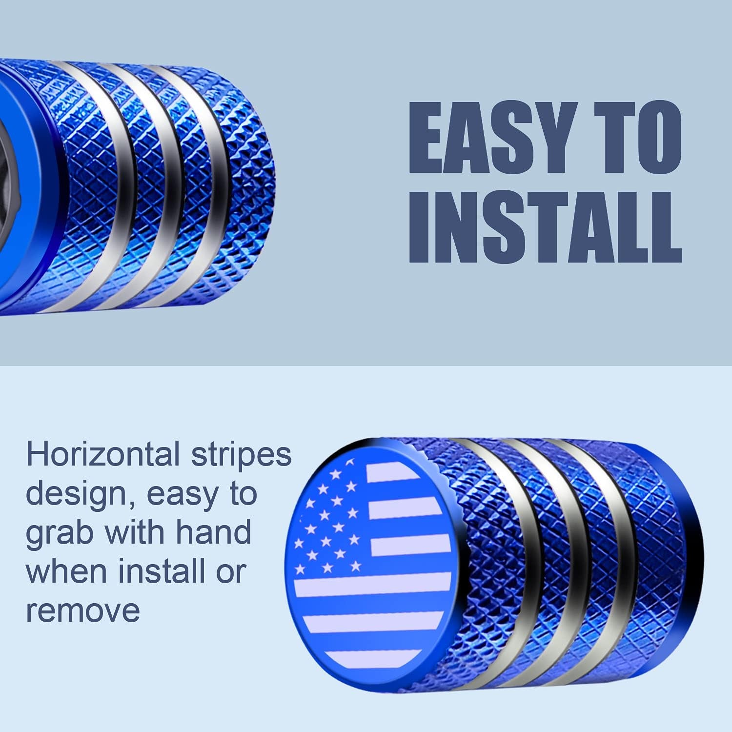 Tire Valve Stem Cap Cover - (12 Pack) Tire Air Cap Metal with Plastic Liner Corrosion Resistant Leak-Proof American Flag for Car Truck Motorcycle Bike Blue