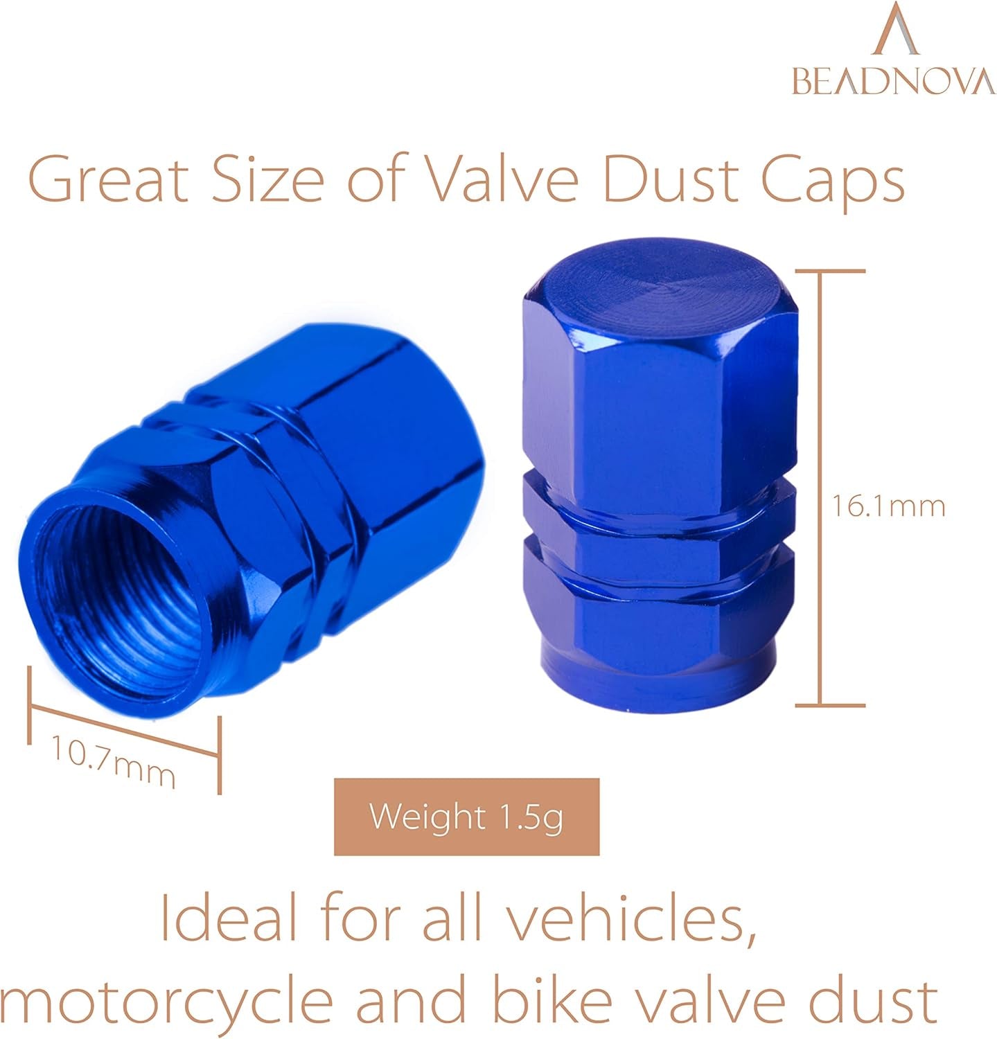 Valve Stem Caps Aluminum Chrome Caps for Tires Valve (12Pcs Pack,Blue)